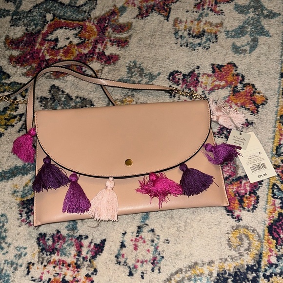 a new day Handbags - A new day // brown clay crossbody bag with purple and various pink shade tassels